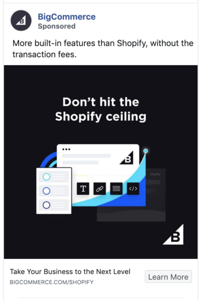 BigCommerce facebook ad BigCommerce ad calls out the competition