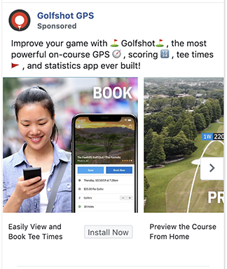 Golfshot facebook ad Golfshot ad uses carousel to show features