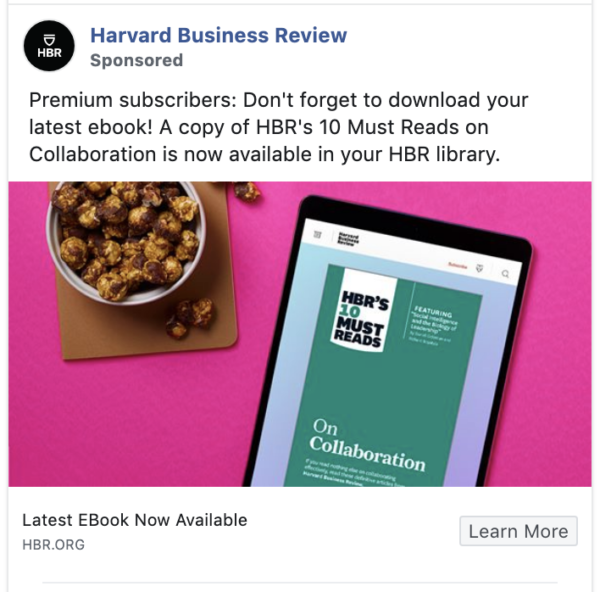 Harvard Business Review ad Harvard Business Review ad aims at retention