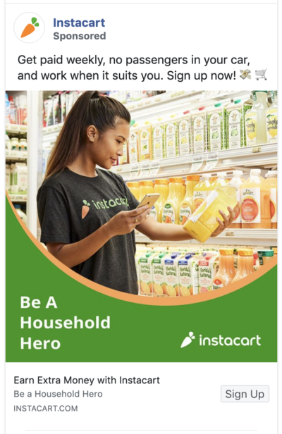 Instacart facebook ad Instacart ad makes compelling offer