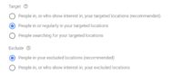 instellingen voor Google Ads-targeting voor locatie