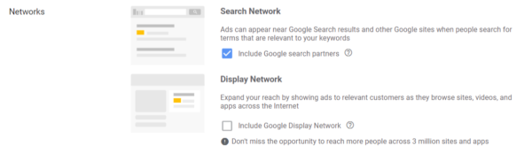 Google Ads Setup - Choose Search Network only