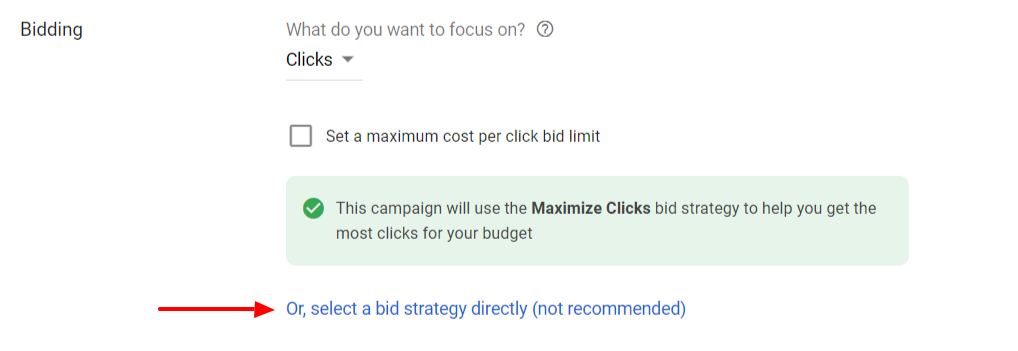 select bid strategy directly Google Ads Setup - Select bid strategy directly